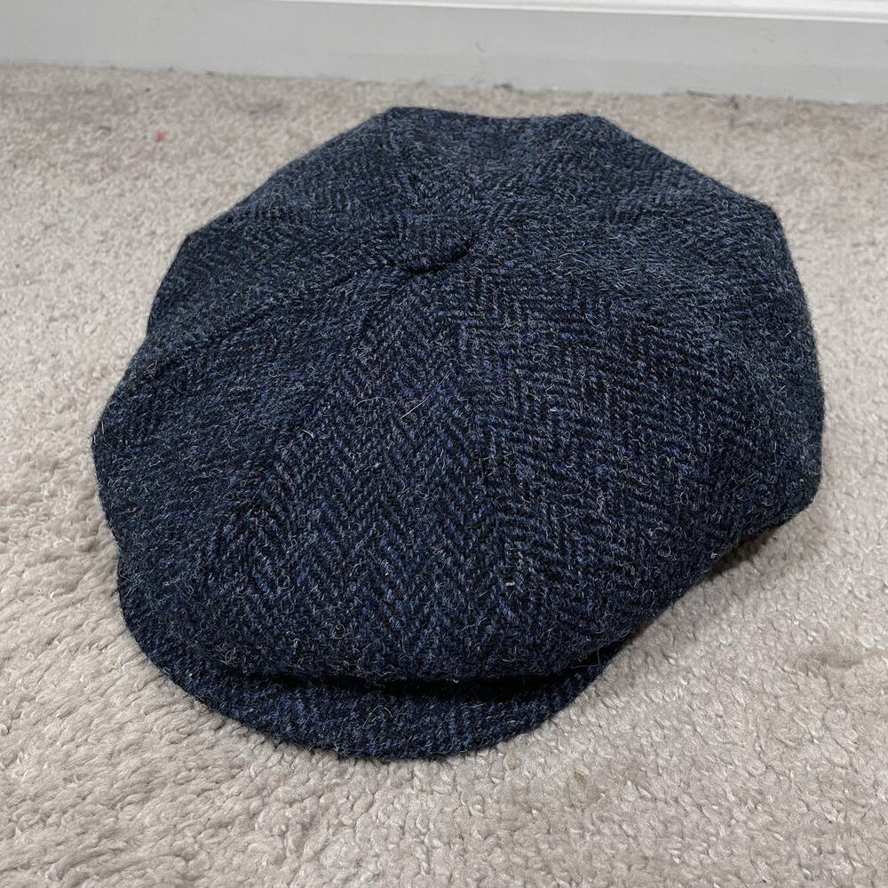 Harris Tweed Navy Blue Herringbone Newsboy Cap Men’s Size Large Lined Hat